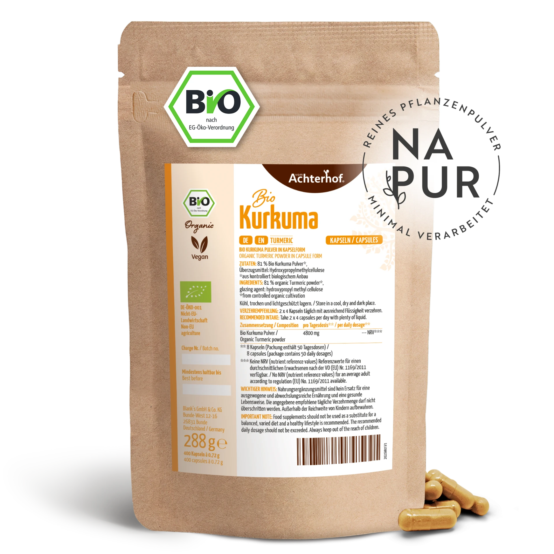 Bio Kurkuma Kapseln Nachfüllpack (400 Kapseln) depicted