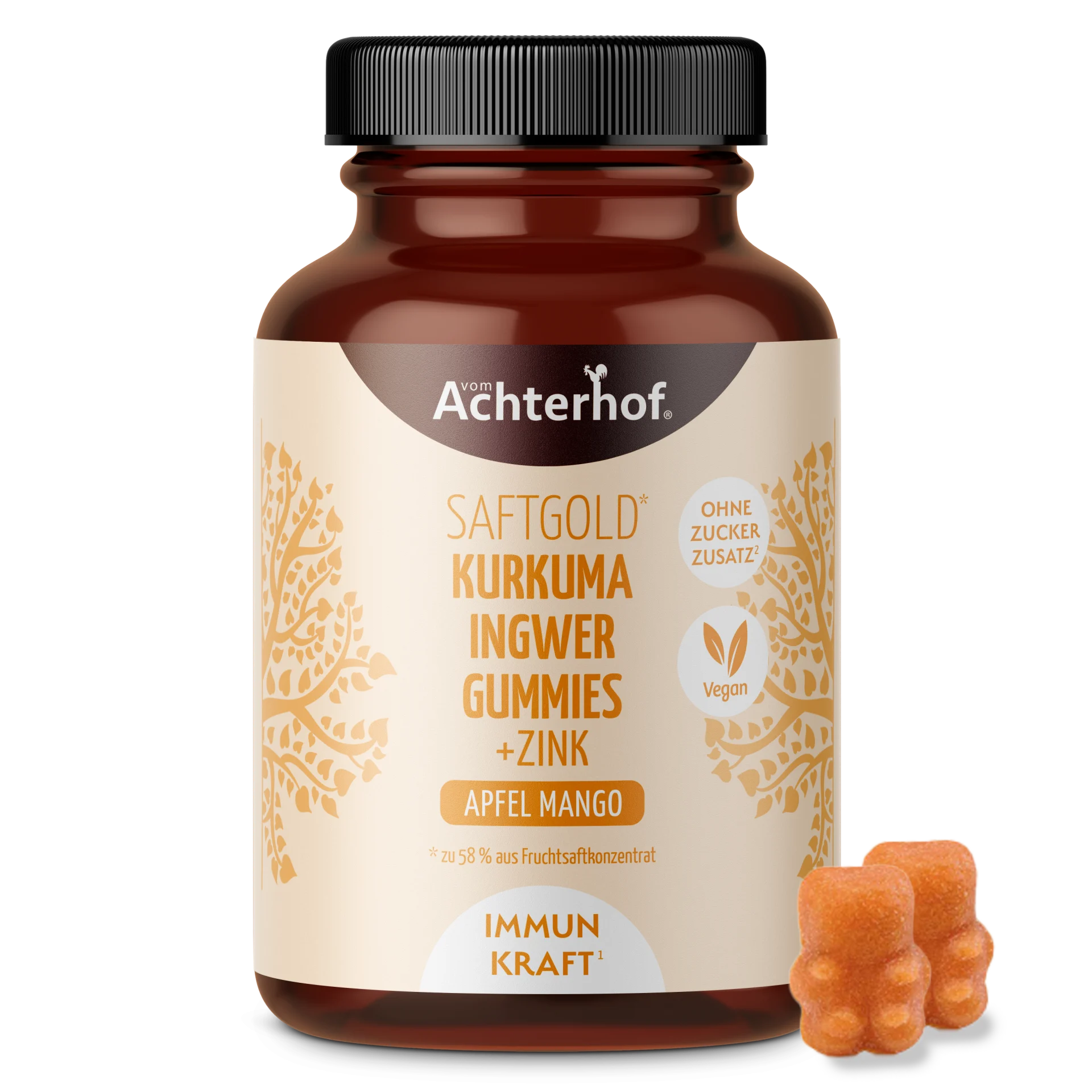 Saftgold Kurkuma Ingwer Gummies Apfel Mango + Zink (75 Stück) depicted