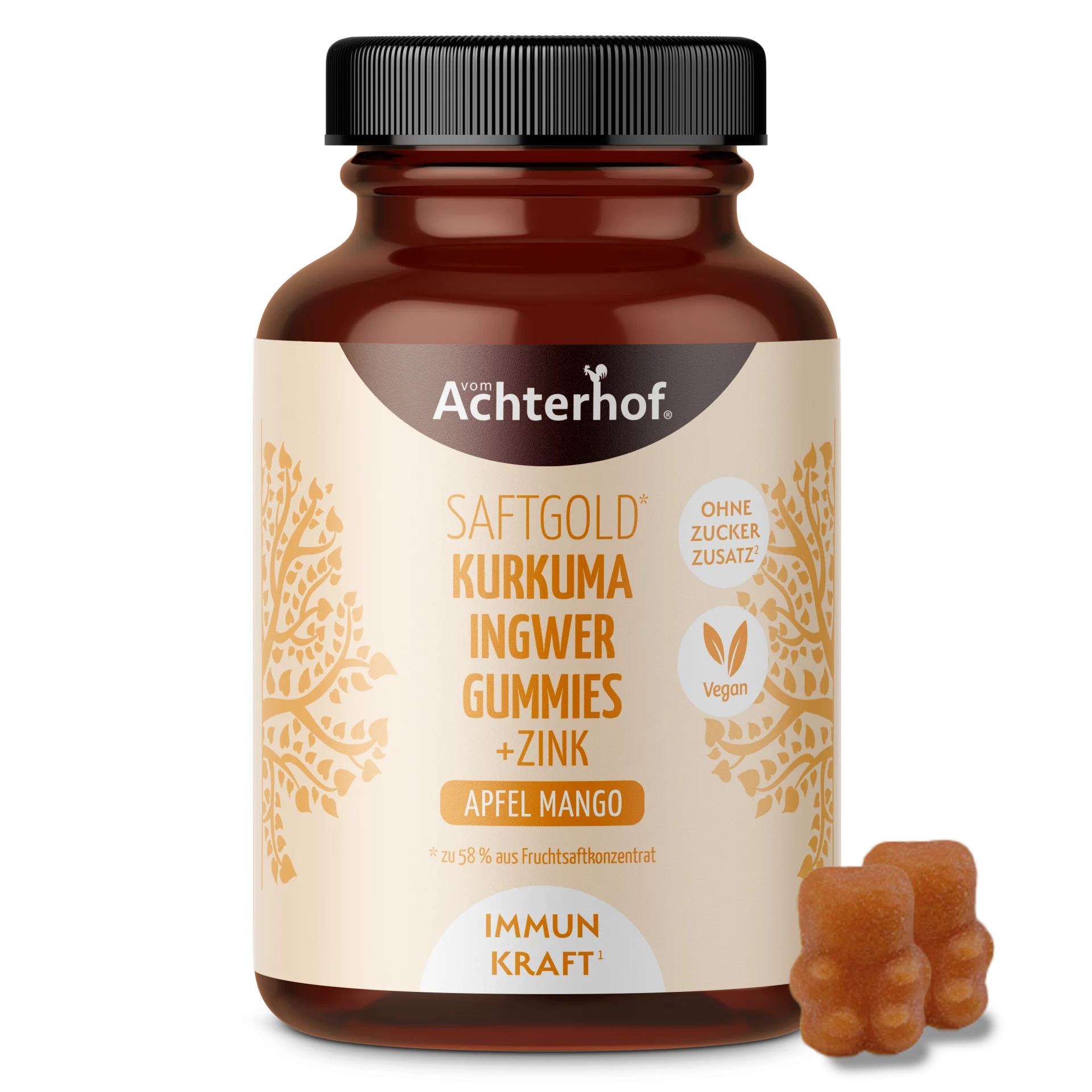 Saftgold Kurkuma Ingwer Gummies Apfel Mango + Zink (75 Stück) depicted