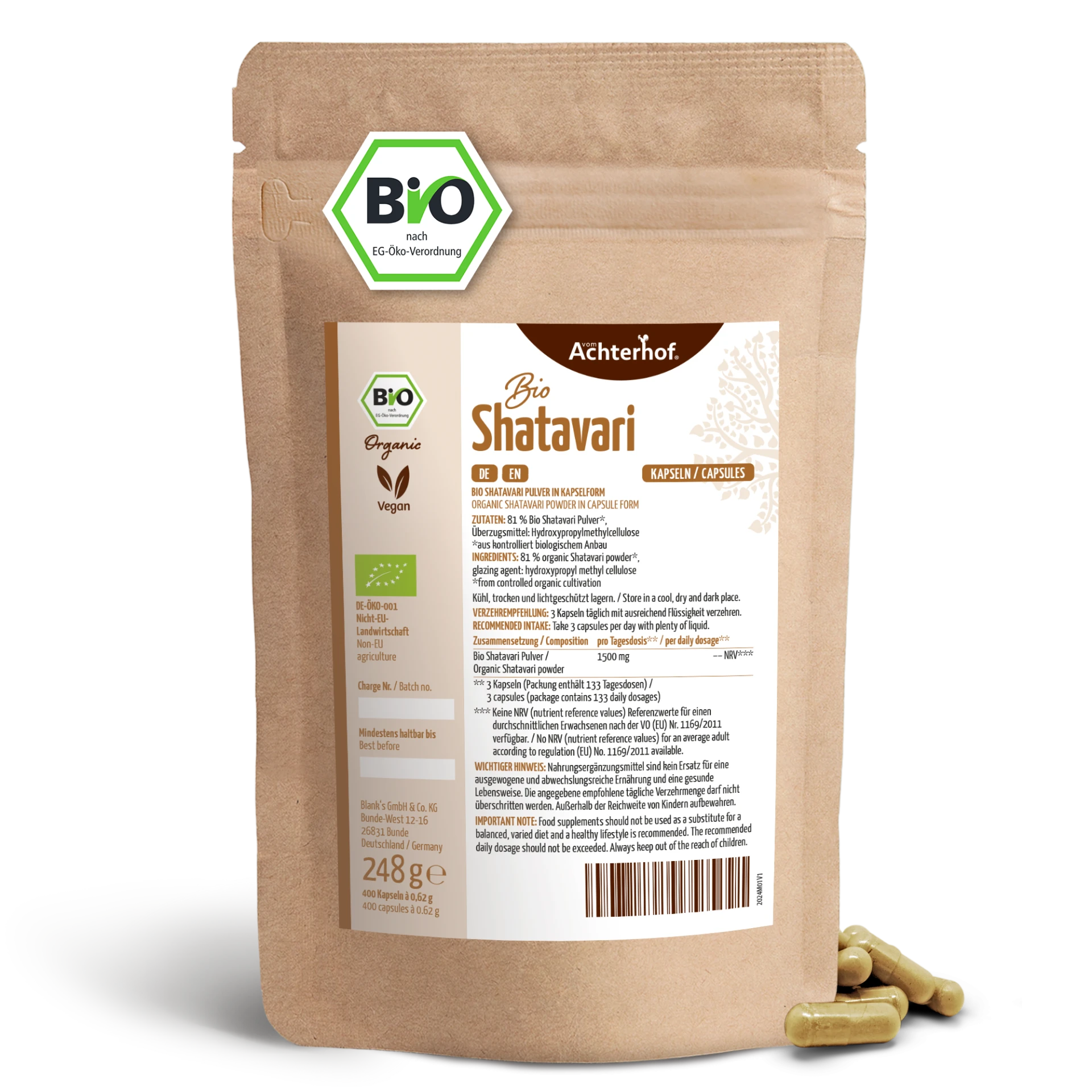 Shatavari Kapseln Bio Nachfüllpack (400 Kapseln) depicted