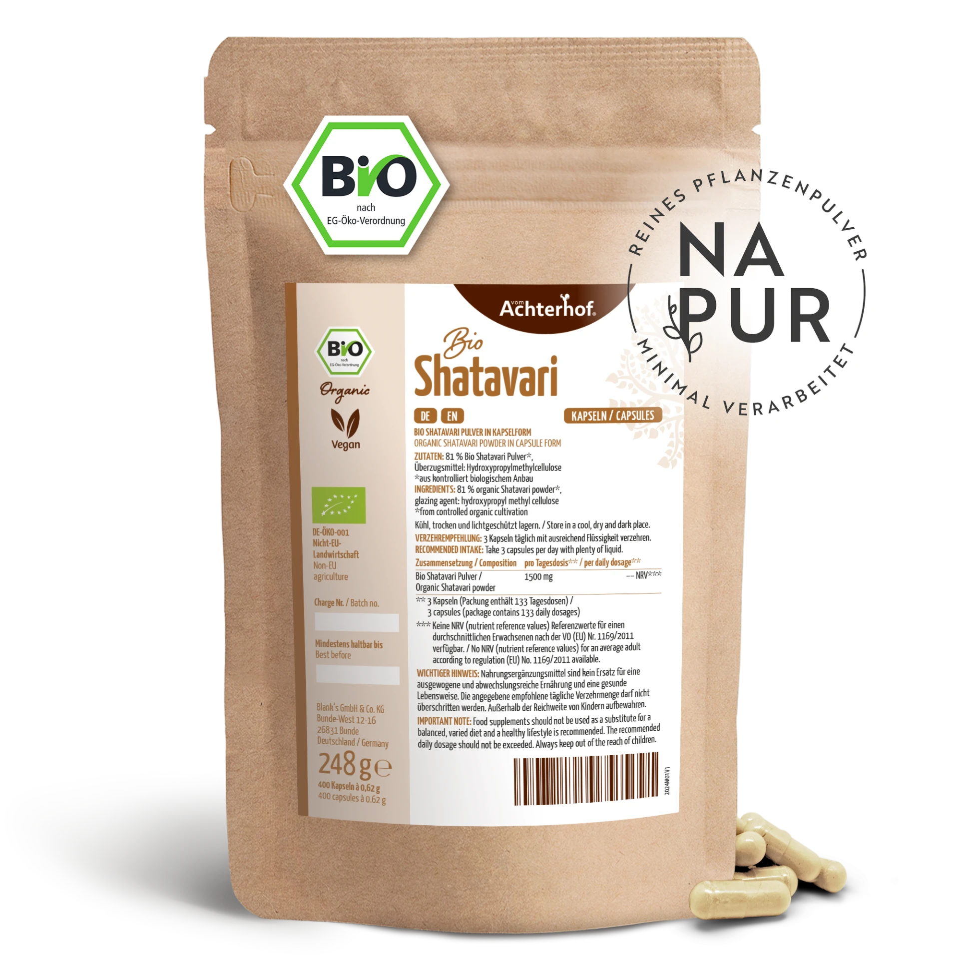 Shatavari Kapseln Bio Nachfüllpack (400 Kapseln) depicted